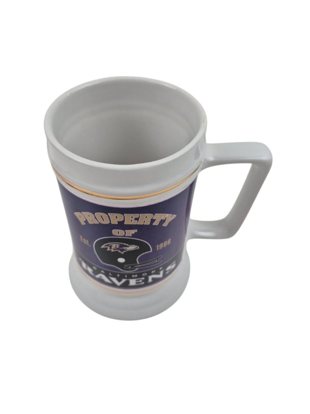 Baltimore Ravens Stein Ceramic Genuine Drinkware NFL White Gold Trim 24 oz Mug - Picture 2 of 10
